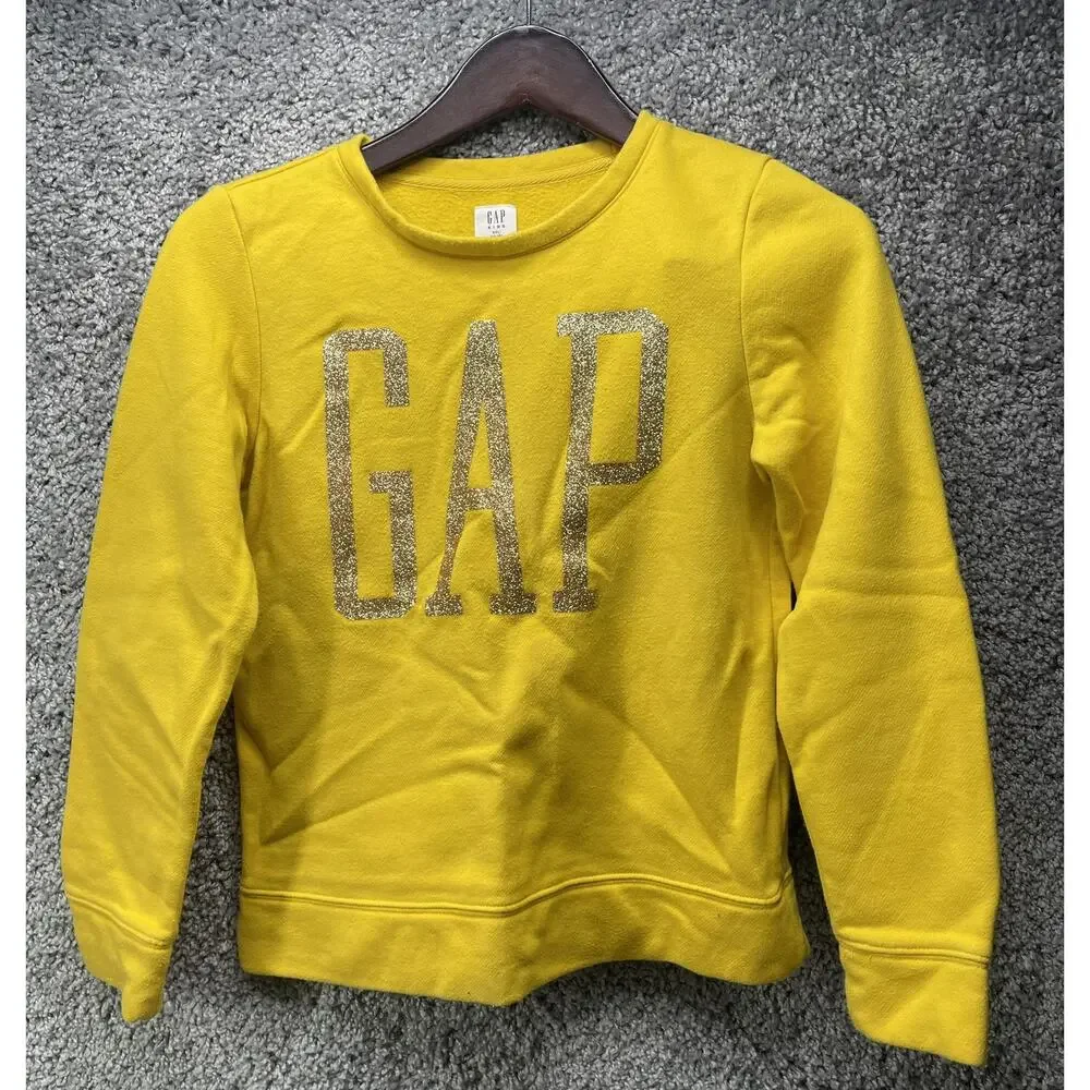 Kids Gap Logo Crewneck Sweater Metallic Youth Size XXL 14/16 Yellow Pullover